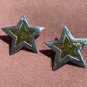 Big Beautiful Vintage Sterling and Brass Star Stud Earrings by Jeep Collins